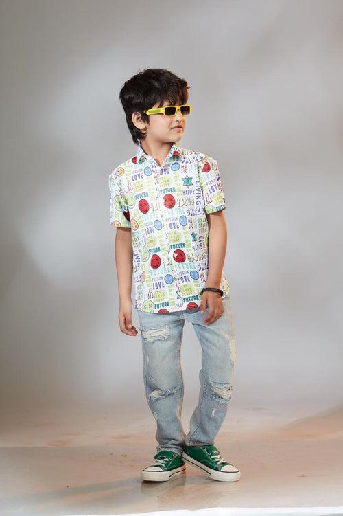 Boys Graffiti Printed Half Sleeve Fancy Shirt