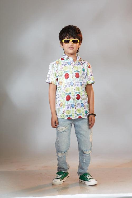 Boys Graffiti Printed Half Sleeve Fancy Shirt