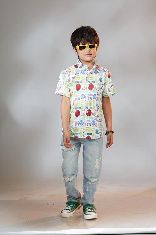 Boys Graffiti Printed Half Sleeve Fancy Shirt