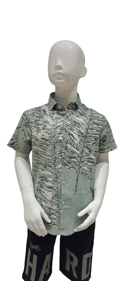 Boys Mint Menta Printed Half Sleeve Fancy Shirt