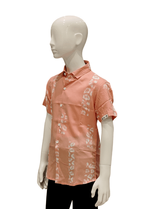 Boys Peach Melocotun Printed Half Sleeve Fancy Shirt