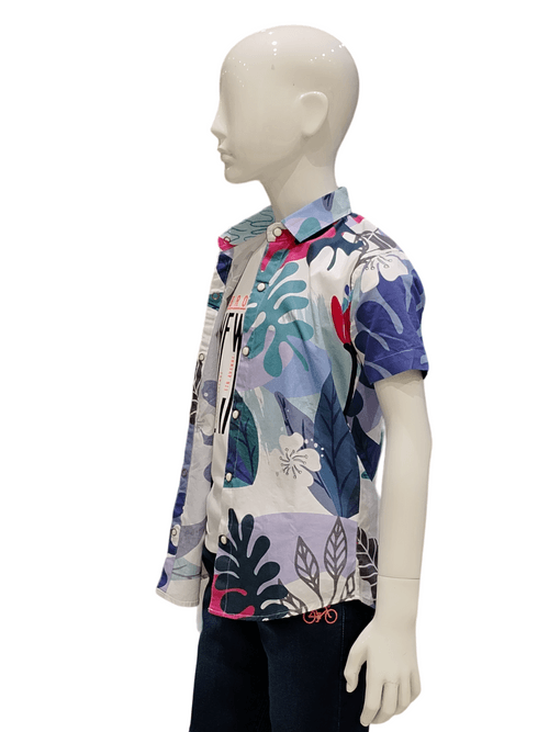 Boys Purple White Printed Fancy Full Sleeve Shirt With Fancy White T-Shirt