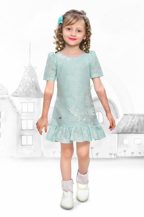 Girls Firozi Fancy Stylish Cotton Frock