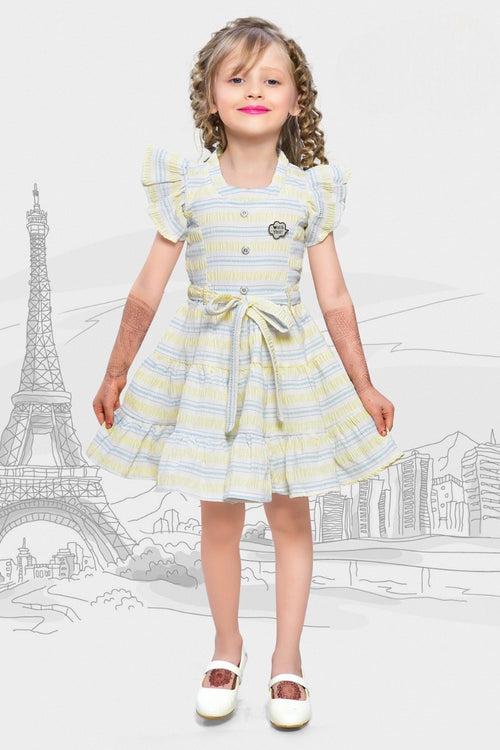 Girls Lemon Striped Cotton Fancy Frock