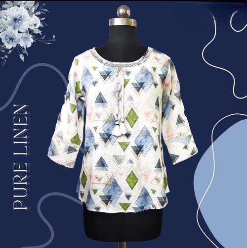 Women White Printed Cotton Fancy Top