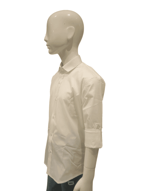 Boys White Full Sleeve Plain Cotton Shirt