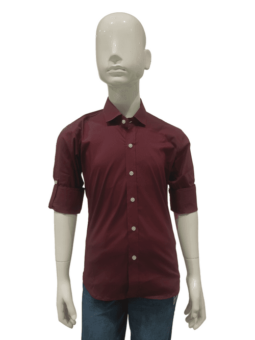 Boys Wine Full Sleeve Plain Cotton Shirt