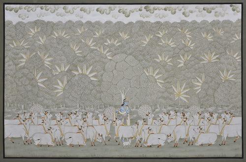 Krishna with Cows in Forest - 03