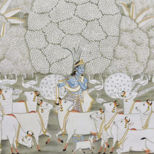 Krishna with Cows in Forest - 02