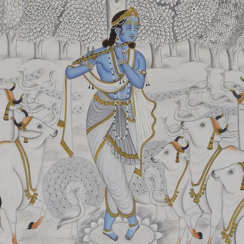 Krishna with Cows in Forest - 01