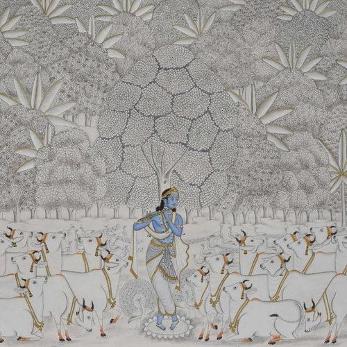 Krishna with Cows in Forest - 01