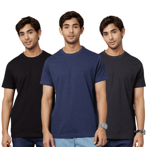 Men's ARMOR Crew Neck T-shirt 3 PC PACK Navy-Black-Charcoal