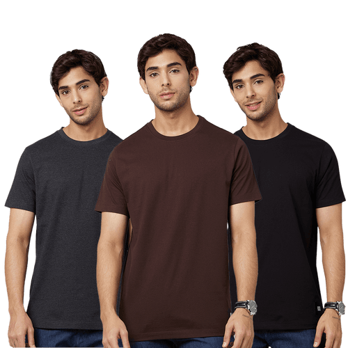 Men's ARMOR Crew Neck T-shirt 3 PC PACK Charcoal-Brown-Black