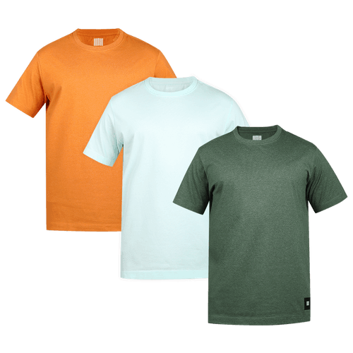 Men's ARMOR Crew Neck T-shirt 3 PC PACK Orange-Lt.Blue-Green