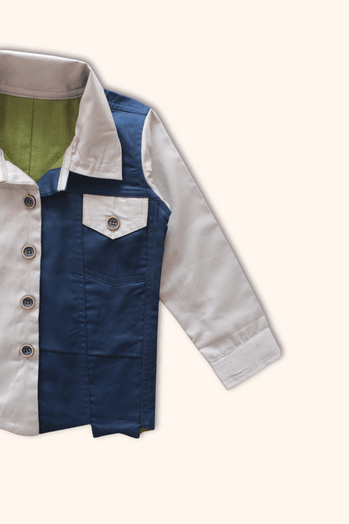 Girls Casablanca Color Block Shacket with Pants Set - Blue & Grey