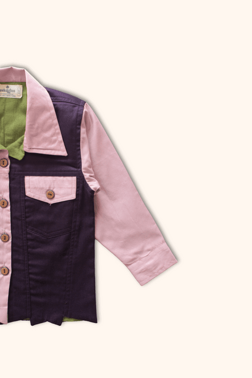 Girls Casablanca Color Block Shacket with Pants Set - Pink & Purple