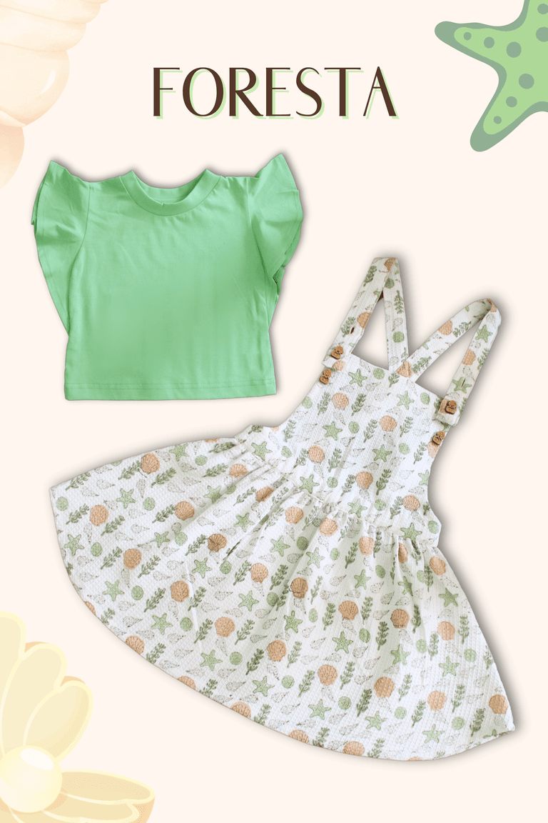 Girls Foresta 100% Cotton Premium Dungaree Skirt & T-shirt Set