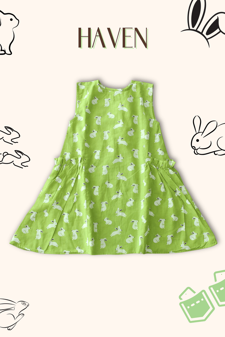 Girls Haven Summer Cotton Dress with long pockets - Green