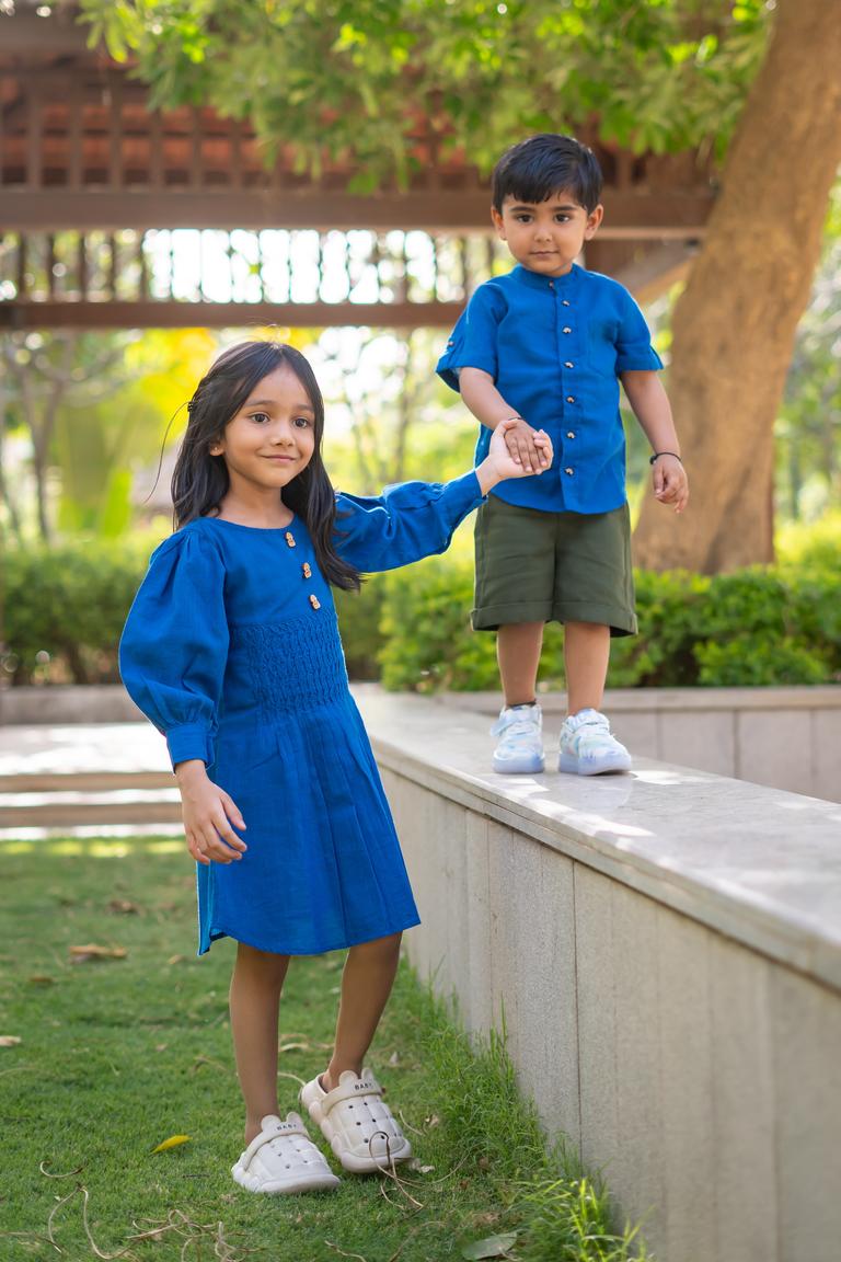 Blue Twinning - Girl Dress & Boys Clothing Set