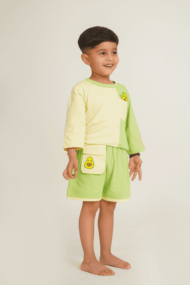 Boys 100% Cotton Knit Set with avocado print - Green