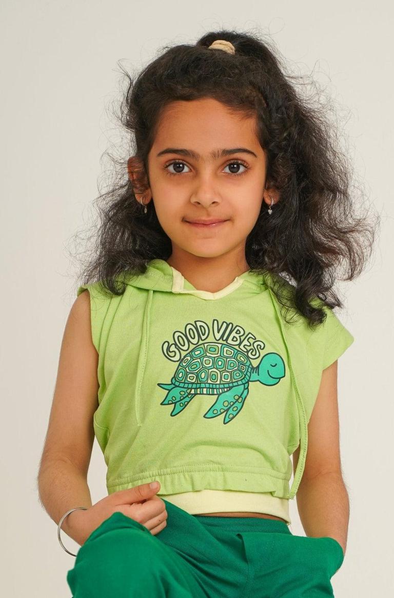 Girls 100% Cotton Knit Green Hoodie for Summers