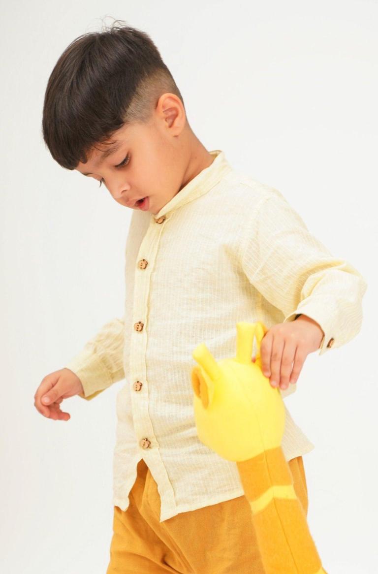 Boys Pure Cotton Shirt - Yellow/Mauve