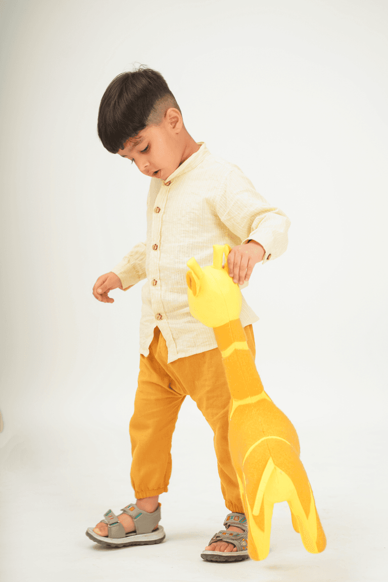 Boys Pure Cotton Yellow Shirt With Miyani Pants Set