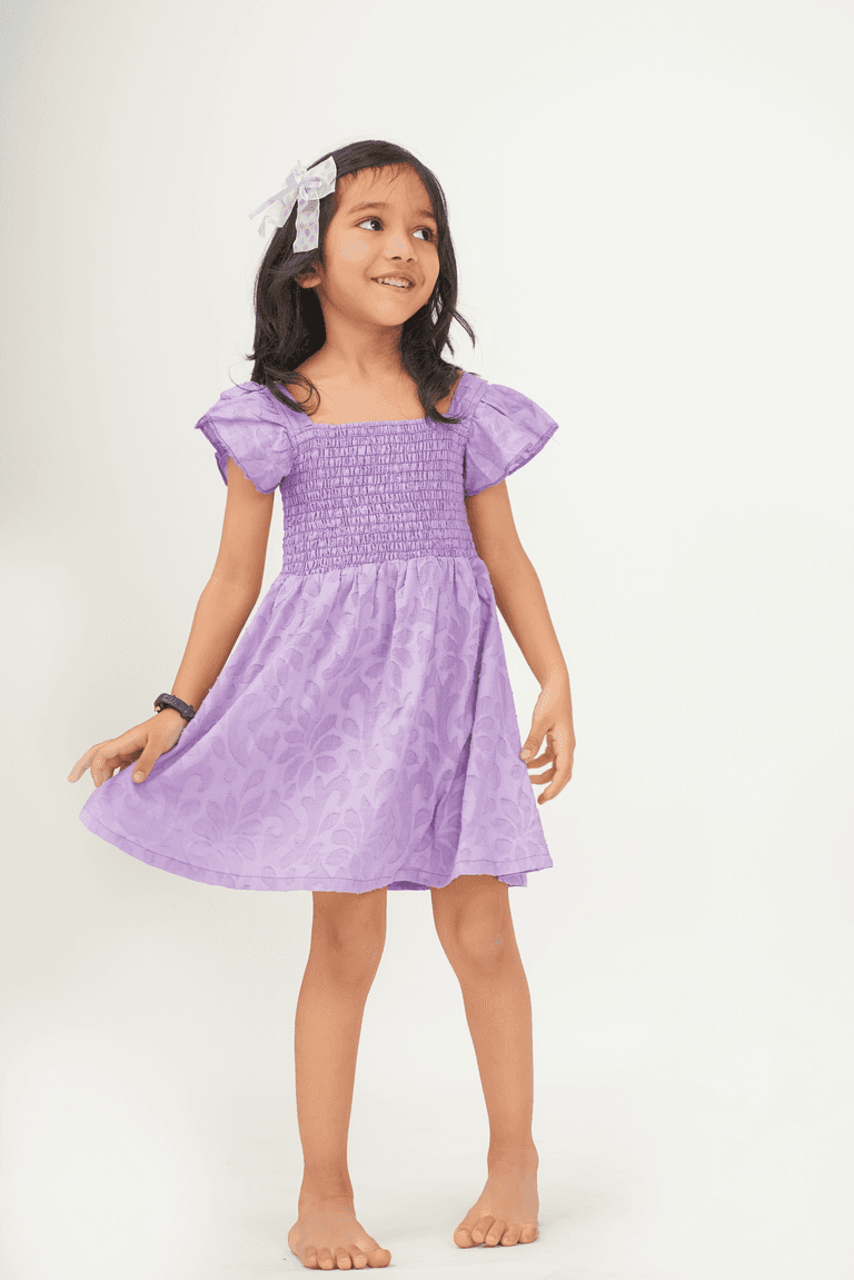 Girls Textured Cotton Smocking chest  Dress with free headband