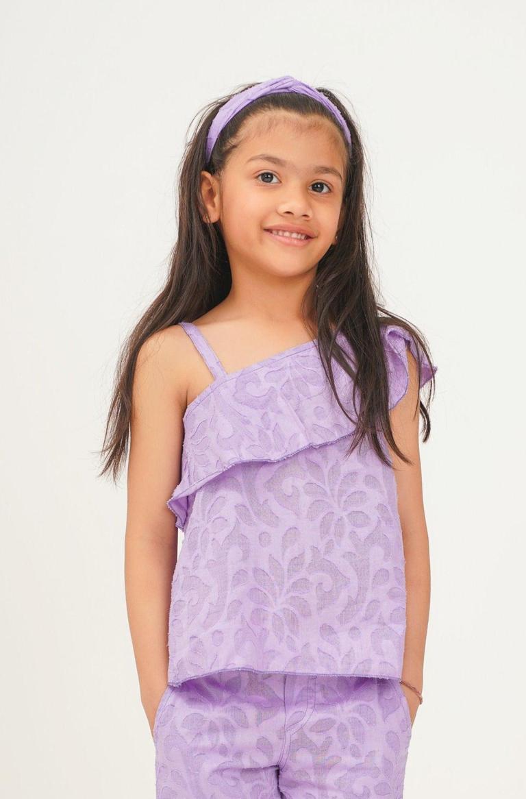 Girls Textured Cotton Lavender Summer Top