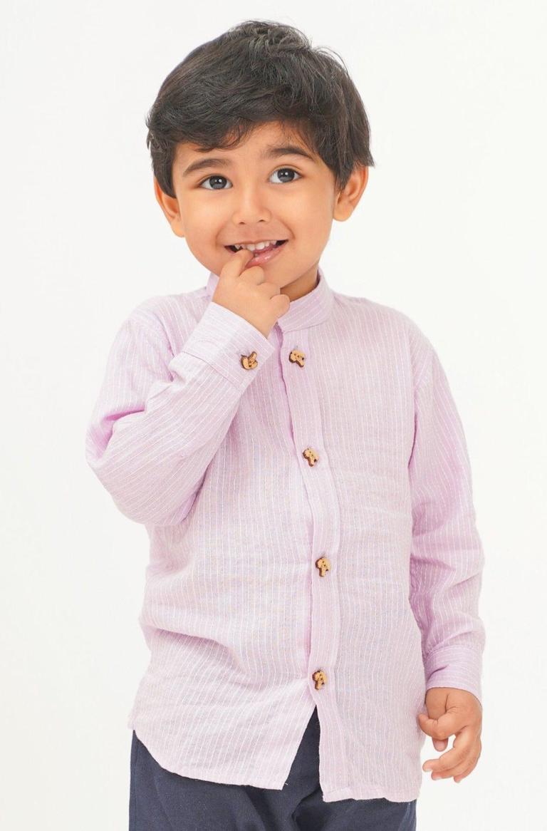 Boys Pure Cotton Shirt - Mauve/Yellow