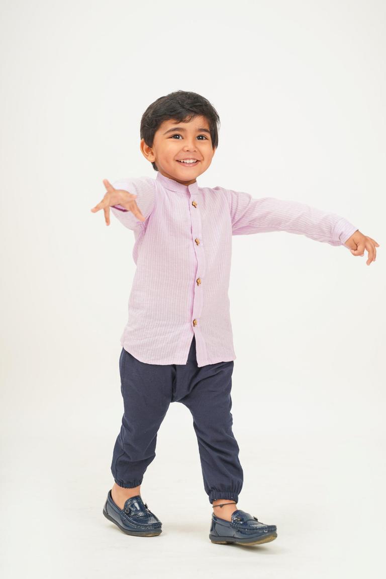 Boys Pure Cotton Mauve Shirt With Miyani Pants Set