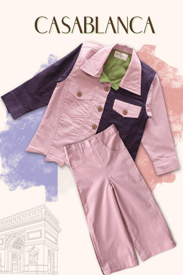 Girls Casablanca Color Block Shacket with Pants Set - Pink & Purple