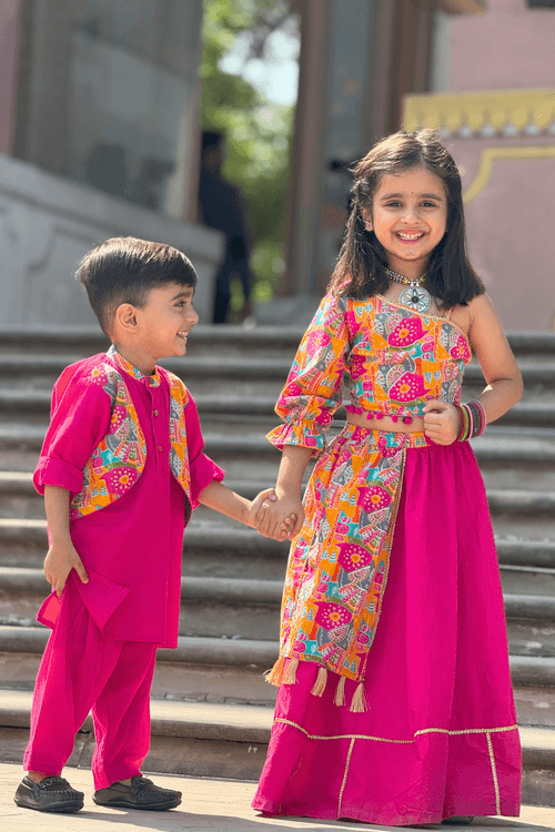 Boys Dholna Kurta Pant & Jacket 3 piece ethnic clothing set - Pink