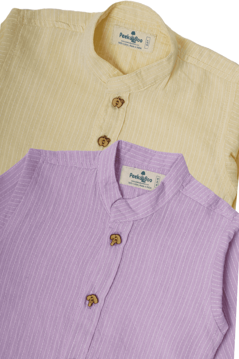 Boys Pure Cotton Shirts Combo - Mauve & Yellow