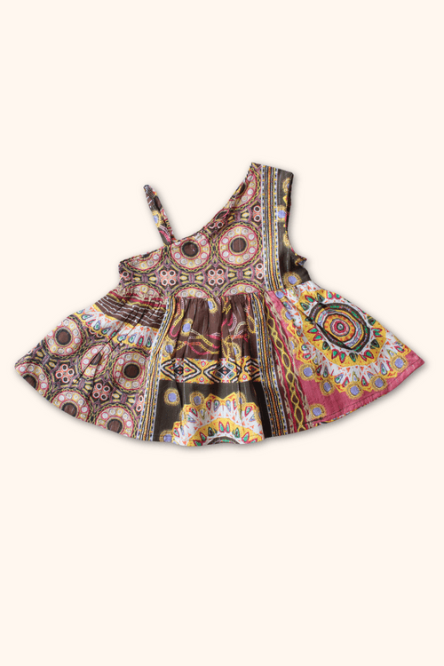 Girls Saavan Pure Cotton Ethnic Clothing set - Brown mirror print