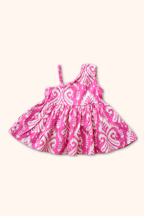 Girls Saavan Pure Cotton Ethnic Clothing set - Pink Ikkat print