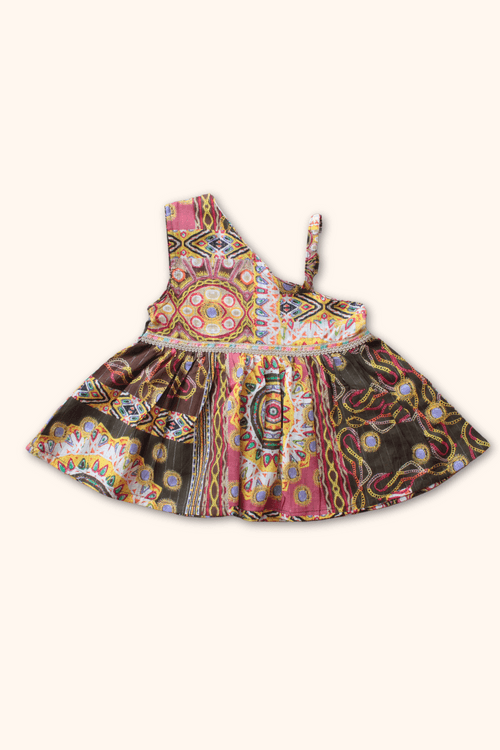 Girls Saavan Pure Cotton Ethnic Clothing set - Brown mirror print