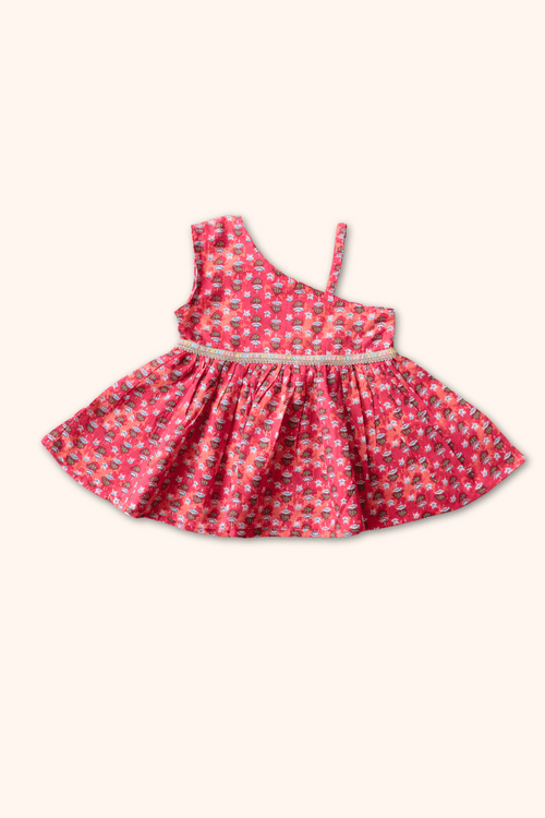 Girls Saavan Pure Cotton Ethnic Clothing set - Red booti print