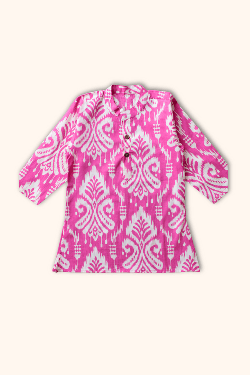 Boys Saavan Pure Cotton Ethnic Clothing set - Pink Ikkat