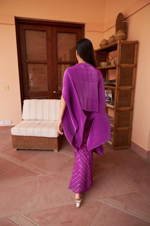 Divine Cape with Mirror Work Flared Pants - Hibiscus