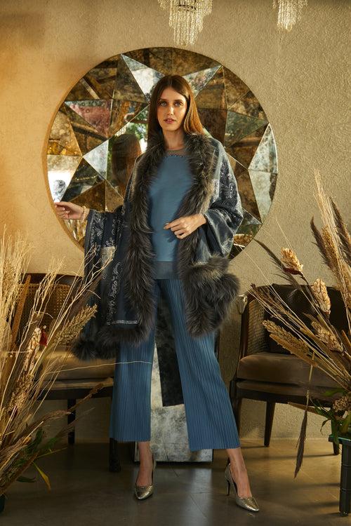 Statement Swarovski Fur Stole - Lapis Jaal