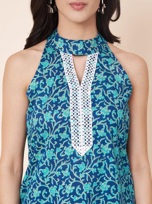 Blue Printed Short Kurti