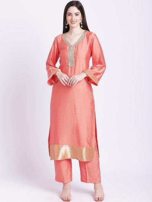 Coral Silk Zari Straight Kurti