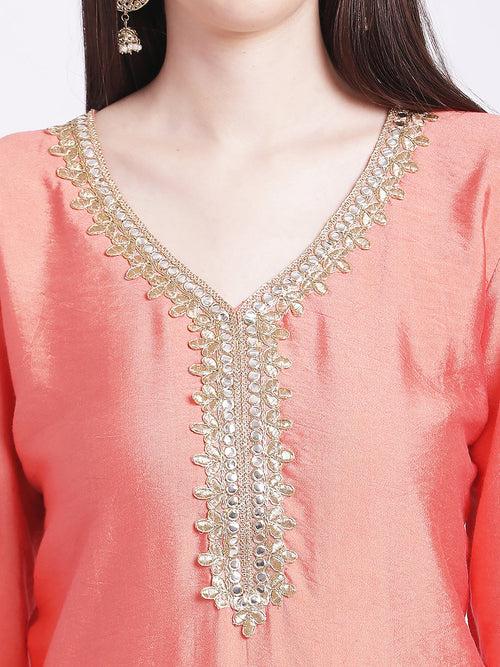 Coral Silk Zari Straight Kurti