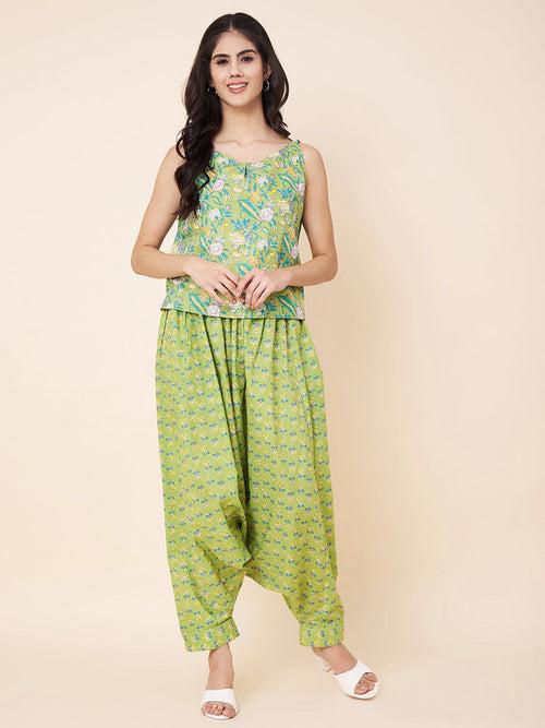 Green Printed Harem Pants