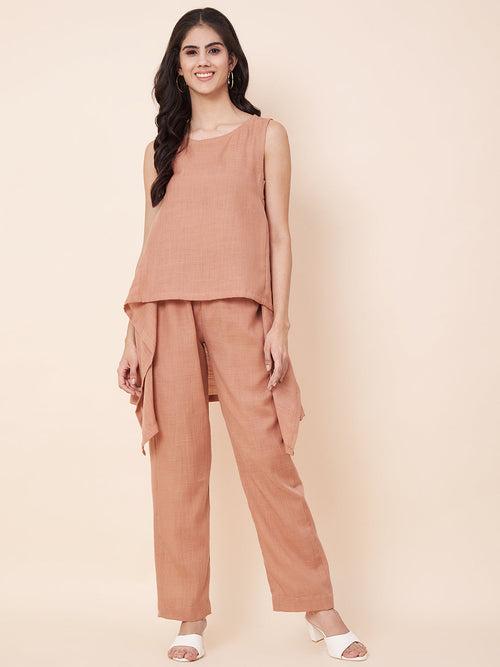 Peach Linen Top with Linen Palazzo