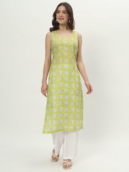 Round Neck Green Garden Kurti