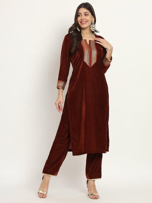 Rust Festive Velvet Kurti