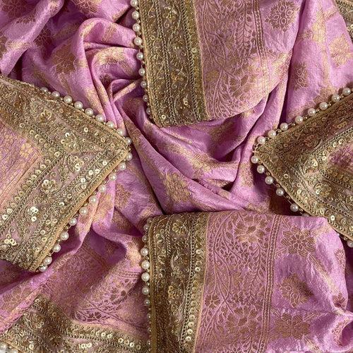 Bridal Meera Lavender Silk Banarsi Embroidered Dupatta