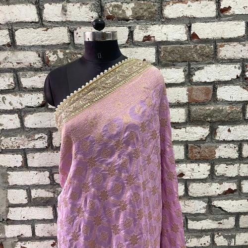 Bridal Meera Lavender Silk Banarsi Embroidered Dupatta